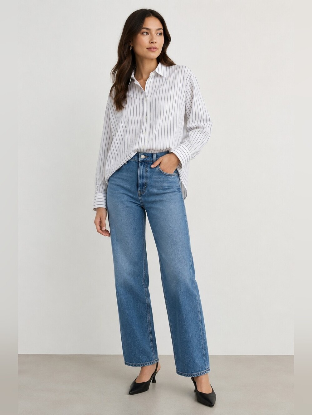 Chaps No Iron Button Down Shirt Womens XXL White Blue Stripe Long Sleeve Cotton